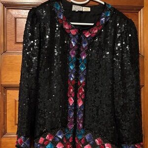 Stunning Vintage Sequined and Silk Evening Blazer with 70s Studio 54